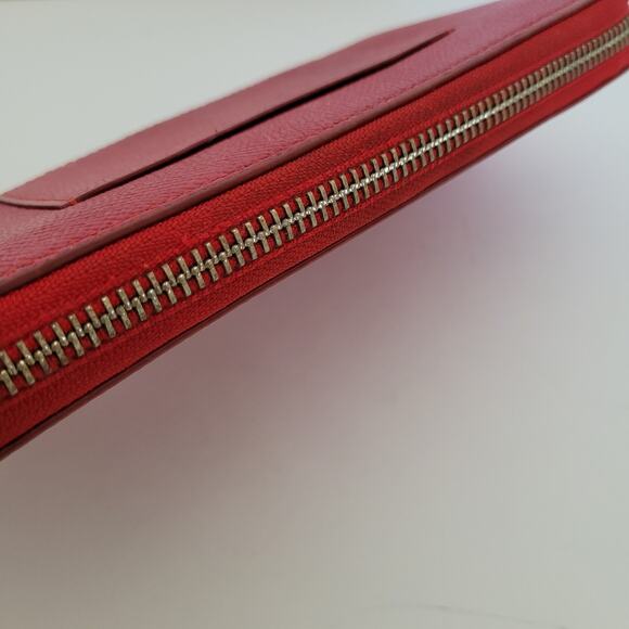 Coach Leather Wallet Solid Red Zip Around Large Clutch Crossgrain Leather Fair - Picture 14 of 15